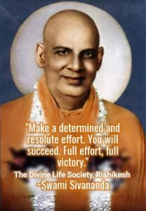Swami Sivananda portrait with effort quote text.