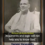 Portrait of Swami Sivananda with a quote.