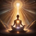 Person meditating beneath radiant divine spiritual light