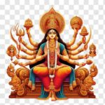 Divine Goddess Durga seated with sacred weapons
