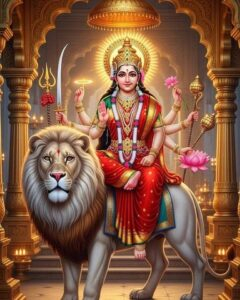 Divine Goddess Ayigiri Nandini Seated On Sacred Lion