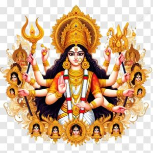 Divine Goddess Durga with multiple sacred arms