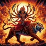 Divine Goddess Durga Riding Fierce Sacred Tiger
