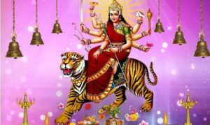 Divine Goddess Durga Riding Sacred Tiger Gracefully