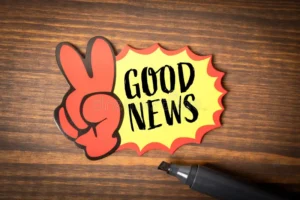 good news concept displayed peace hand symbol wooden surface creative layout good news concept peace hand symbol 429253912