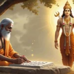 Ancient guru composing sacred scripture before Lord Shiva