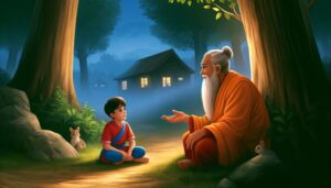 Compassionate Guru guiding innocent child toward righteousness