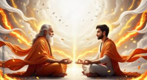 Guru and disciple sharing sacred spiritual meditation