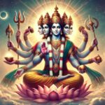 Panchamukha Guru meditating upon radiant divine lotus