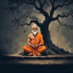 Meditating guru beneath ancient sacred banyan tree