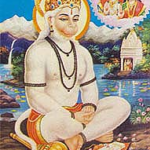 Lord Hanuman meditating with devotion before Lord Rama