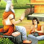 Ancient guru blessing humble disciple with sacred spiritual wisdom