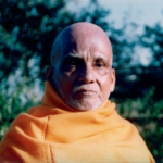 Portrait of Hindu monk in saffron robes during spiritual contemplation