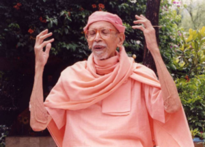 Hindu monk explaining self-realization with expressive spiritual hand gestures