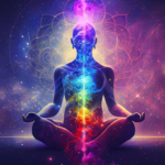 Person practicing spiritual meditation with awakened chakra energy visualization
