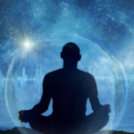 Person meditating beneath starry sky with inner peace