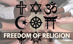 Symbols representing freedom of religion and religious harmony