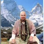 Vedantic guru meditating before Himalayan mountains inspiring spiritual wisdom peacefully