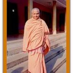 Revered guru walking gracefully with humility and serene devotion