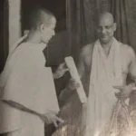 Two spiritual monks exchanging sacred document image