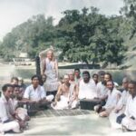 Swami Sivananda guiding devotees during outdoor meditation session