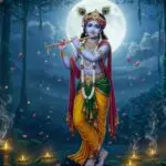 Moonlit Krishna playing divine flute peacefully
