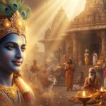 Lord Krishna blessing temple devotees peacefully