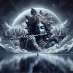 Moonlit Lord Krishna playing divine flute
