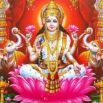 Goddess Mahalakshmi seated on lotus with elephants