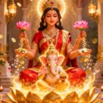 Goddess Lakshmi with Lord Ganesha blessing devotees