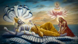 Lord Vishnu resting on Shesha during Yoga Nidra