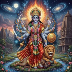 Divine Maa Durga with lion and trident