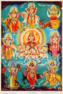 Navagraha deities with sacred celestial divine vehicles