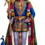 Lord Murugan standing with peacock and spear