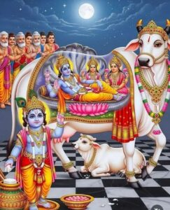 Kamadhenu with Vishnu Lakshmi sacred divine cow