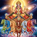 Lord Surya riding seven horses celestial chariot