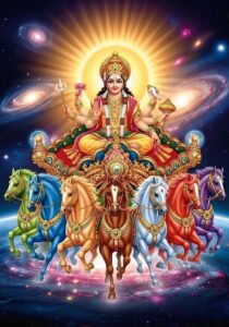 Lord Surya riding seven horses celestial chariot