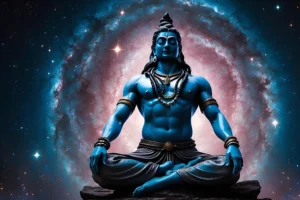 Lord Shiva meditating amidst divine cosmic universe radiance