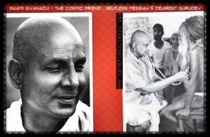 Swami Sivananda compassionately serving a patient with selfless love and healing