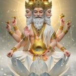 Lord Brahma seated on white lotus
