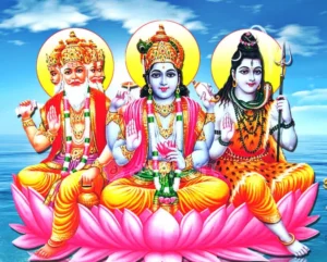 Trimurti of Brahma Vishnu and Shiva on lotus
