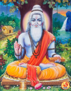 Maharishi Ved Vyasa seated in meditation holding sacred Vedic scriptures