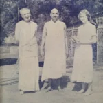 Swami Sivananda with Reverend Ralph Richard Kaithahn and daughter during spiritual meeting