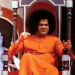 Bhagawan Sri Sathya Sai Baba seated on divine ceremonial throne