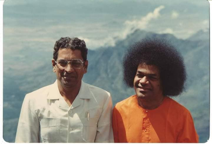 Sri Sathya Sai Baba with Prof. Anil Kumar in mountains