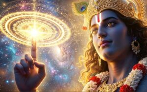 Lord Krishna creating Sudarshan Chakra with divine cosmic energy