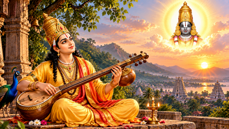 Divine Veena Musician at Sunset