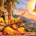 Golden Veena Devotee at Sunrise