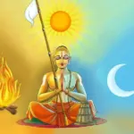 A meditating saint holding flag image.