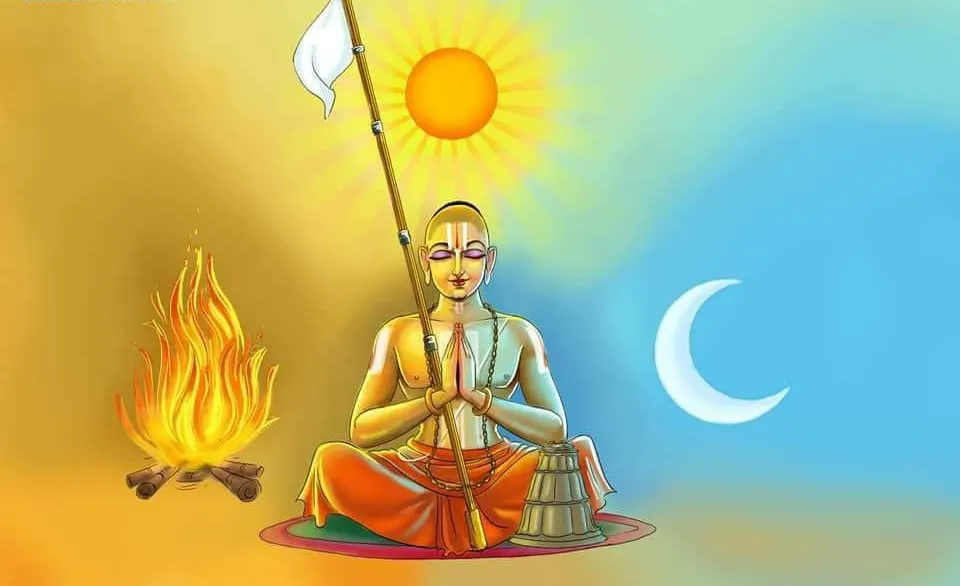A meditating saint holding flag image.